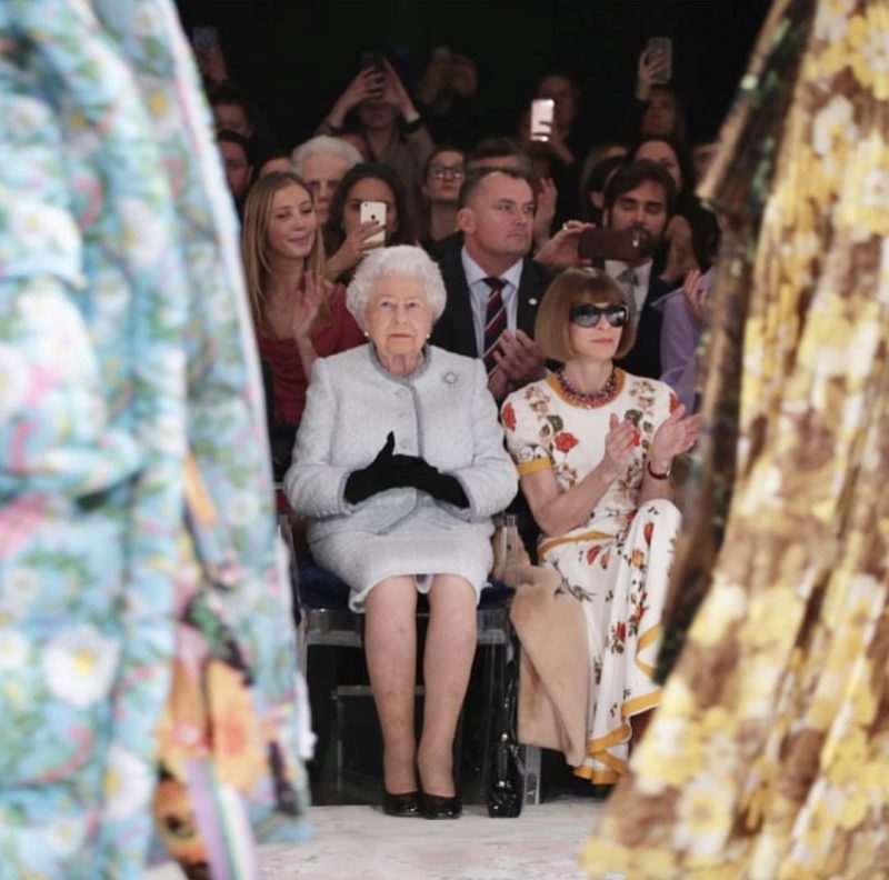 The Queen on the front row at Richard Quinn's FW18 runway show at London Fashion Week