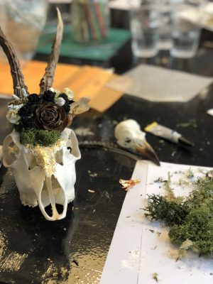 A decorated roe skull in Moth Studios designed and created by Blogger pixie Tenenbaum at a skull decorating workshop with Sherene Scott in Newcastle. - Fashion Voyeur Blog